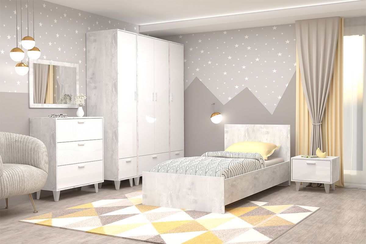 Комод Эго К-3 3-ящика (на ножках) Бетон светлый/Белый глянец | фото 3