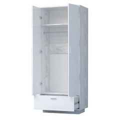Эго Шк-1 Шкаф с 2дв, 1ящ (бетон светлый/белый глянец) цоколь | фото 2
