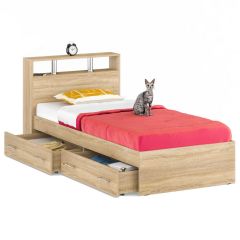 Камелия Кровать с ящиками 0900, цвет дуб сонома, ШхГхВ 93,5х217х78,2 см., сп.м. 900х2000 мм., без матраса, основание есть | фото 2