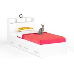 Камелия Кровать с ящиками 0900, цвет белый, ШхГхВ 93,5х217х78,2 см., сп.м. 900х2000 мм., без матраса, основание есть | фото 2